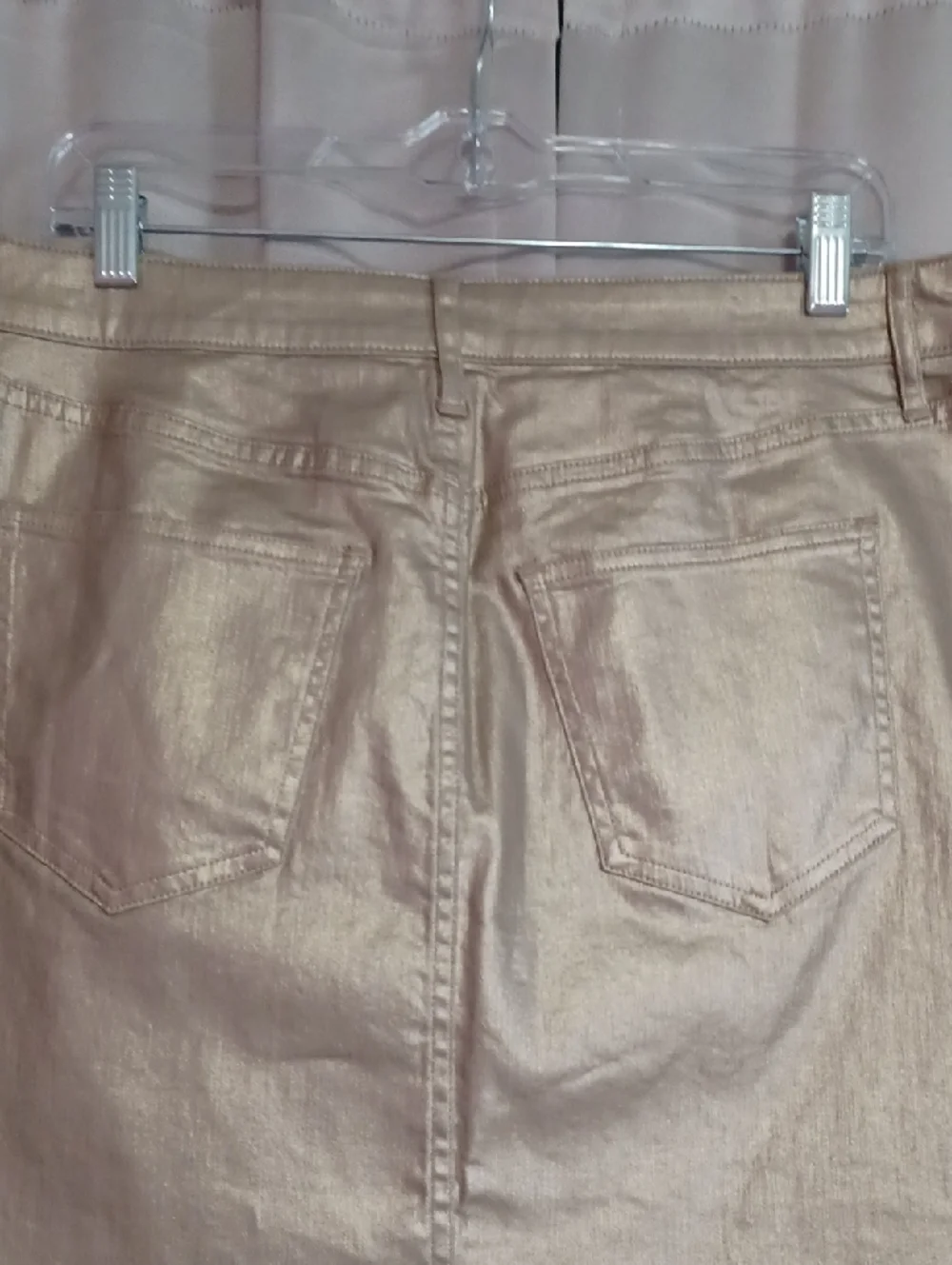 Boden Gold Metallic Denim Mini Skirt 5 Pocket Zip Fly Button Closure Like New